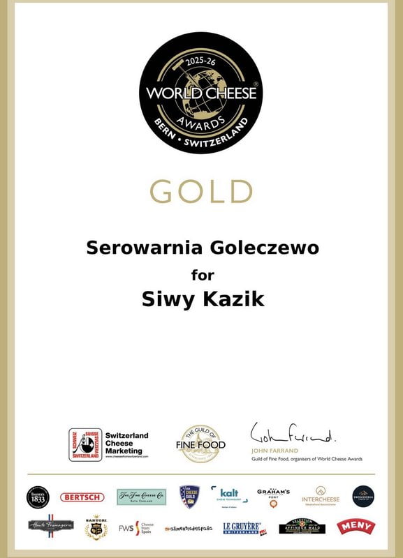 Dyplom dla Serowarni Golęczewo - World Cheese Award 2025 Foto: Serowarnia Golęczewo